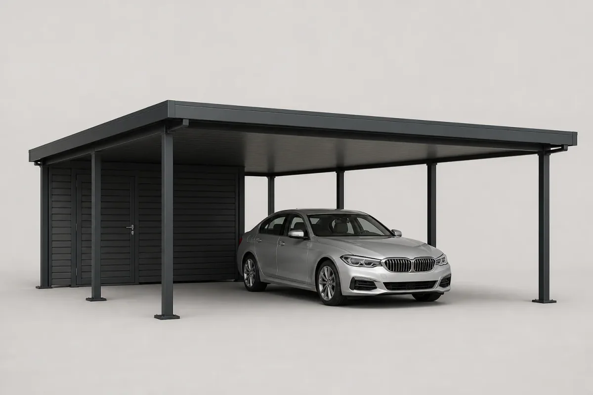 3D-Carport-Produktmodell mit Dach und Stützsäulen