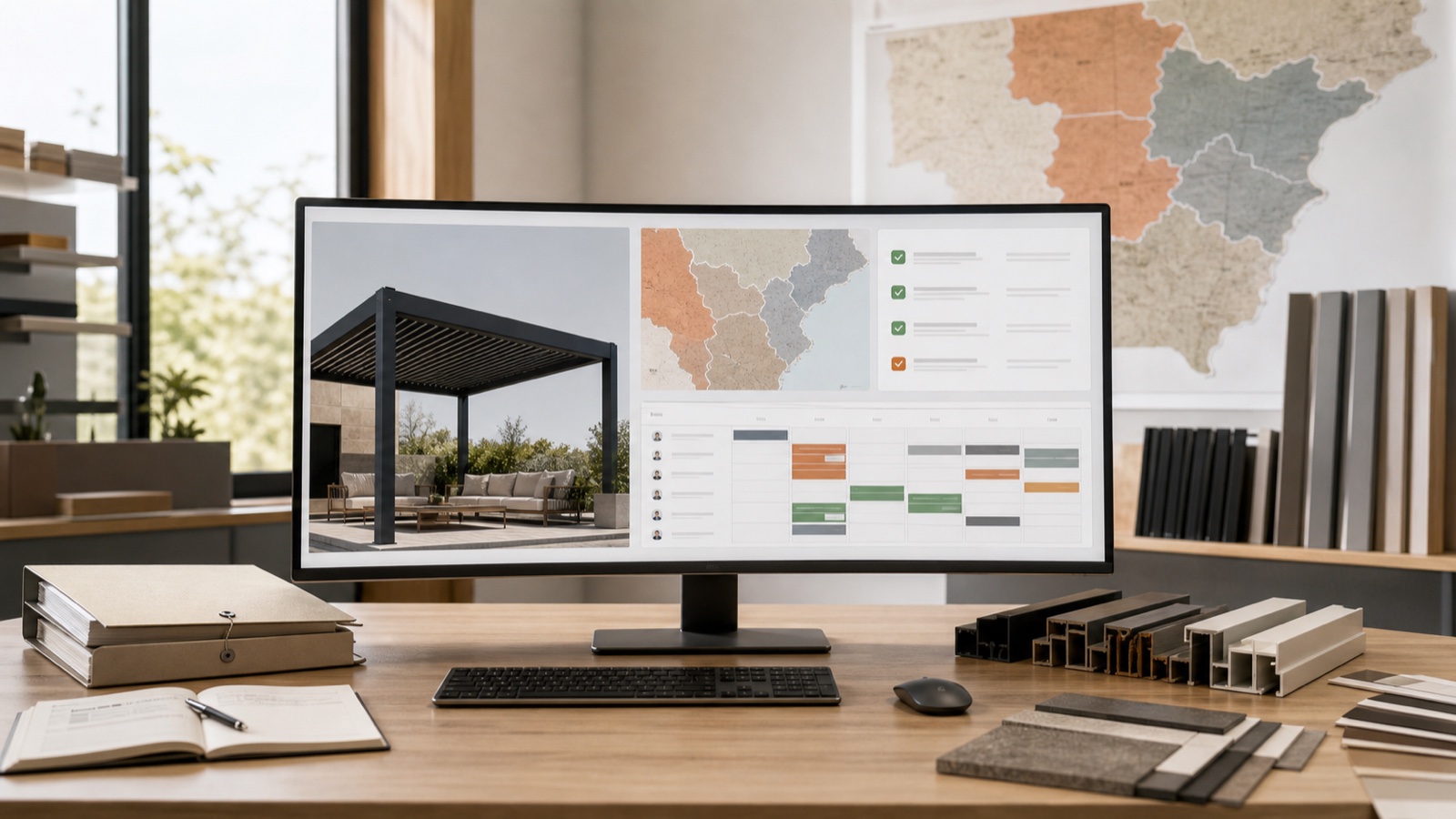 Pergola project pricing workspace with address-based tax, installation and regional service rules