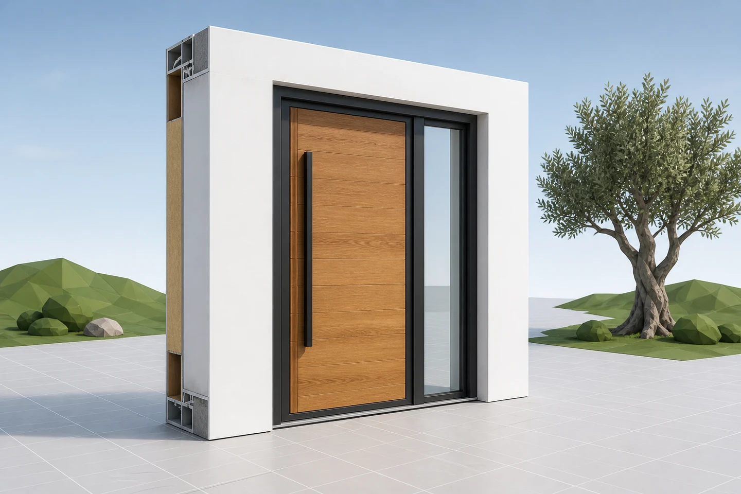 3D-Ansicht eines konfigurierbaren Produkts (Tür) zu Nordamerika: Konfiguratoren für Bauprodukte, individuelle Software und Einführung.